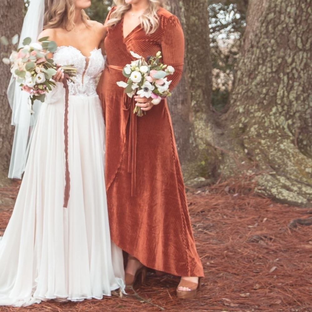 Shop revelry burnt orange velvet bridesmaid dress